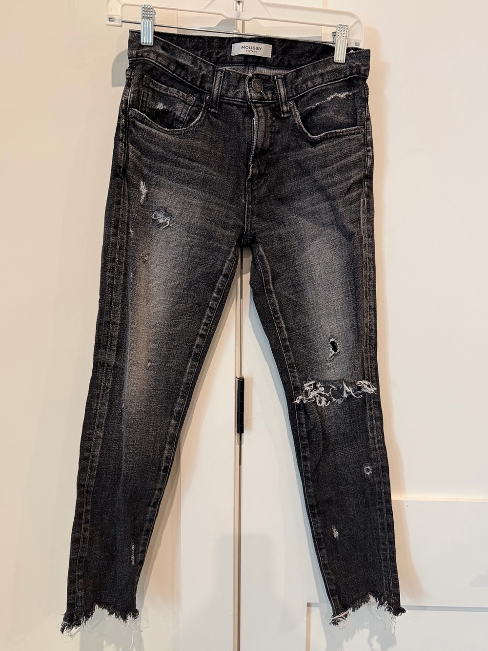 Moussy Vintage Skinny Jeans Glendele Black Distressed Stretch Denim Size 25